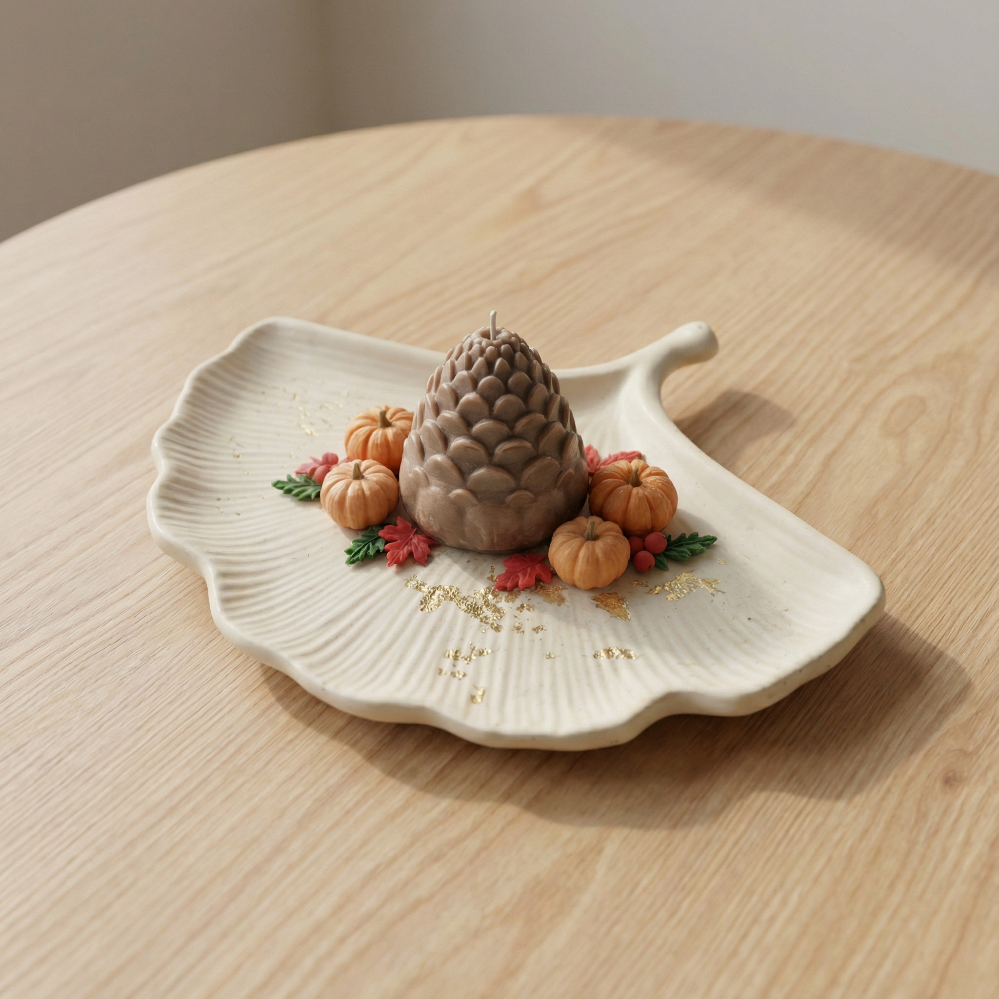 Plateau Feuille en Jesmonite – Édition artisanale- Blanc avec des detailles dorée – Image 2