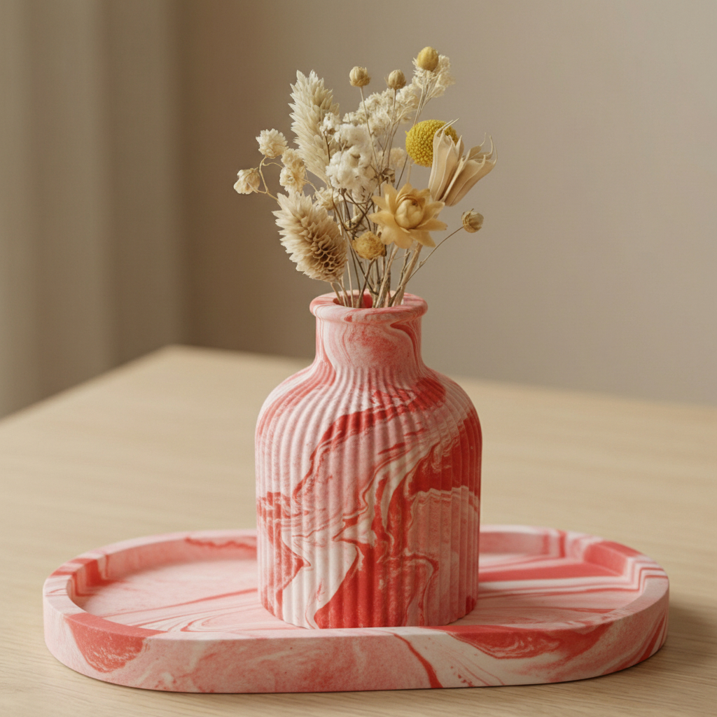 Vase cannelé Blanc et rouge- jesmonite – Image 6