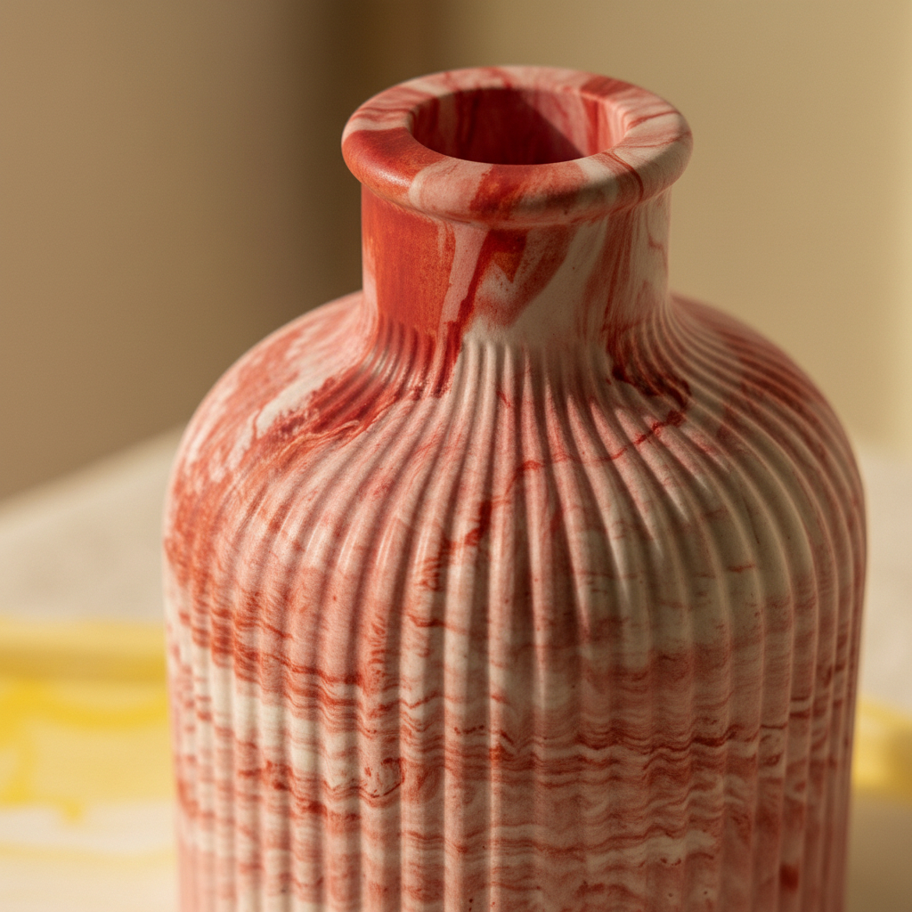 Vase cannelé Blanc et rouge- jesmonite – Image 5