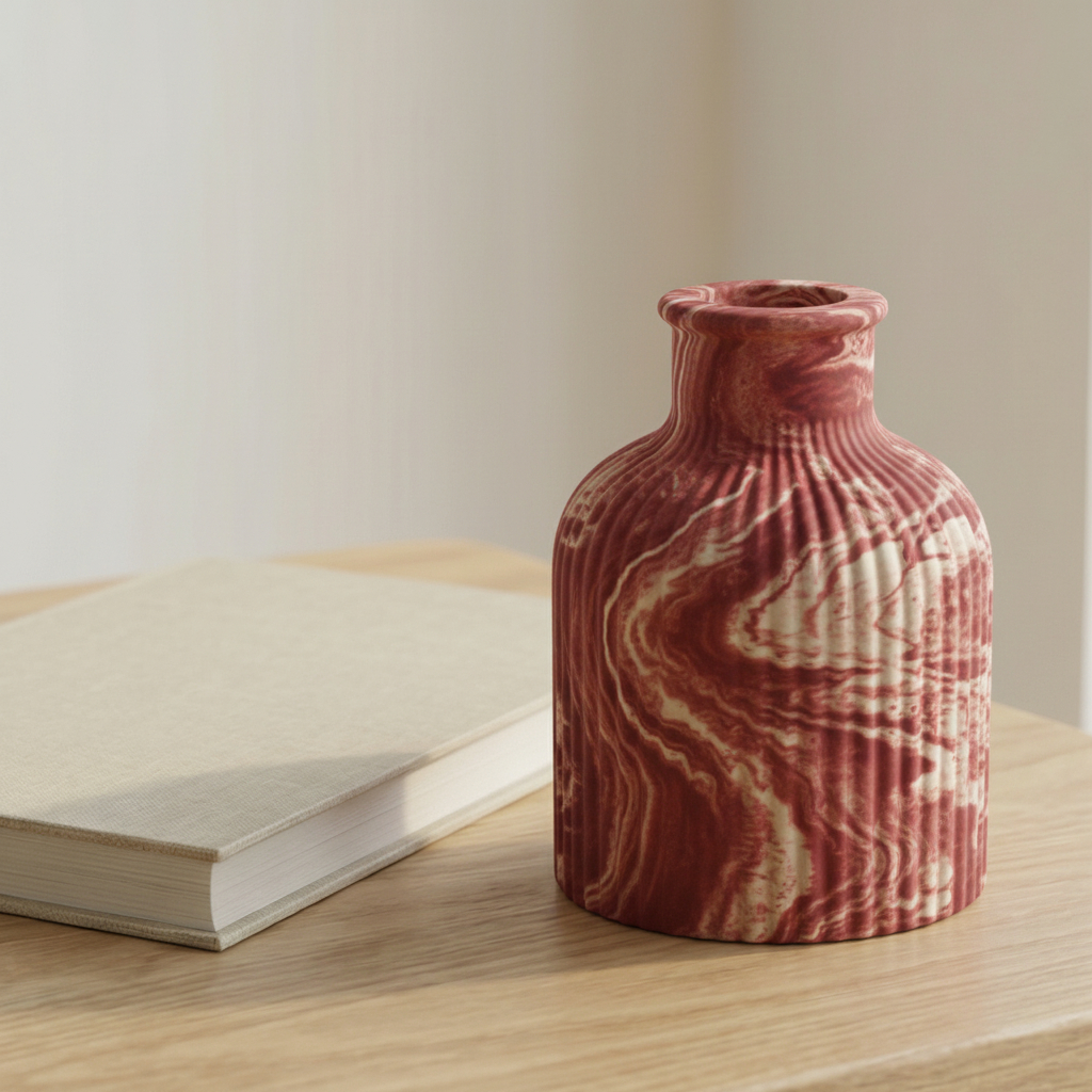 Vase cannelé Blanc et rouge- jesmonite – Image 4
