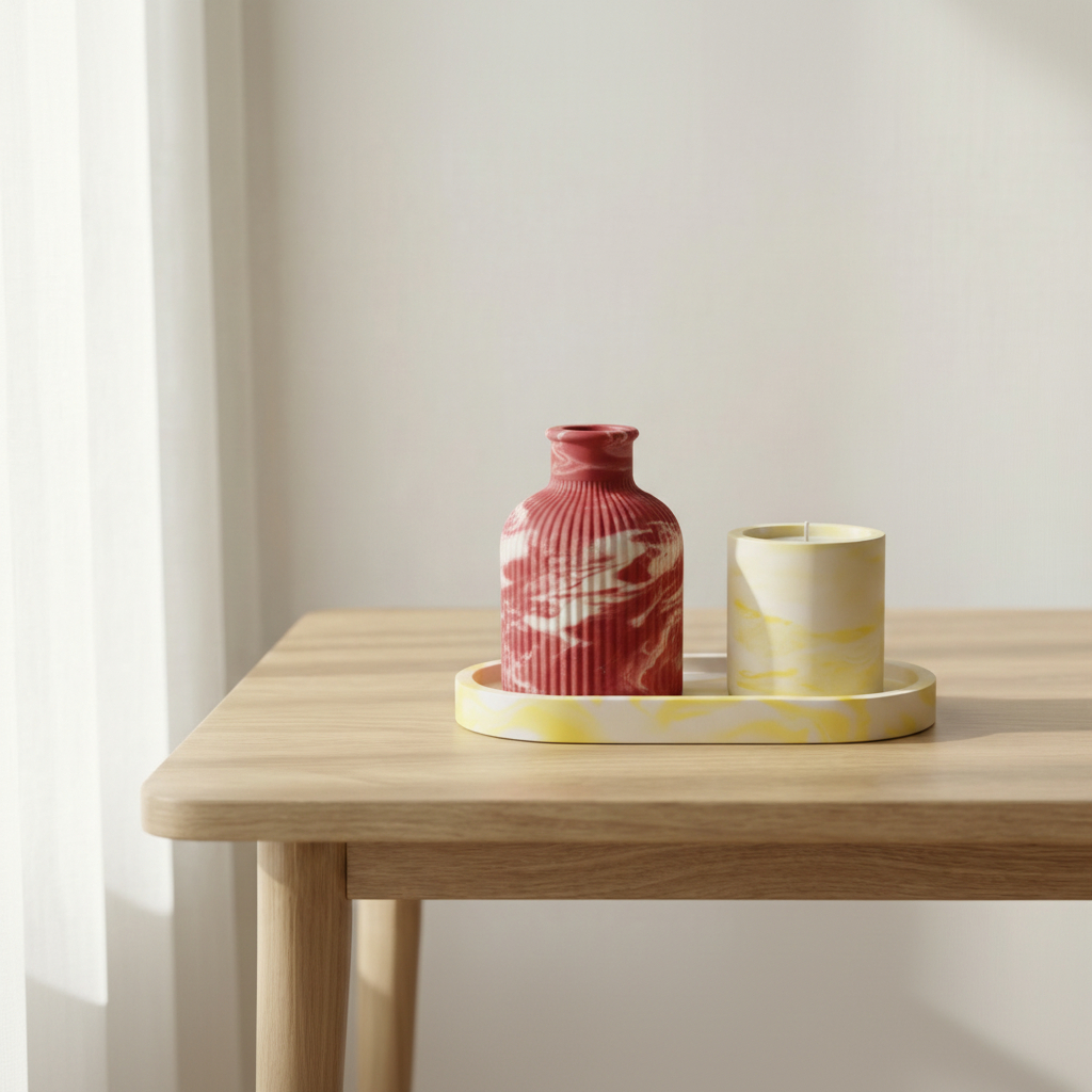 Vase cannelé Blanc et rouge- jesmonite – Image 3